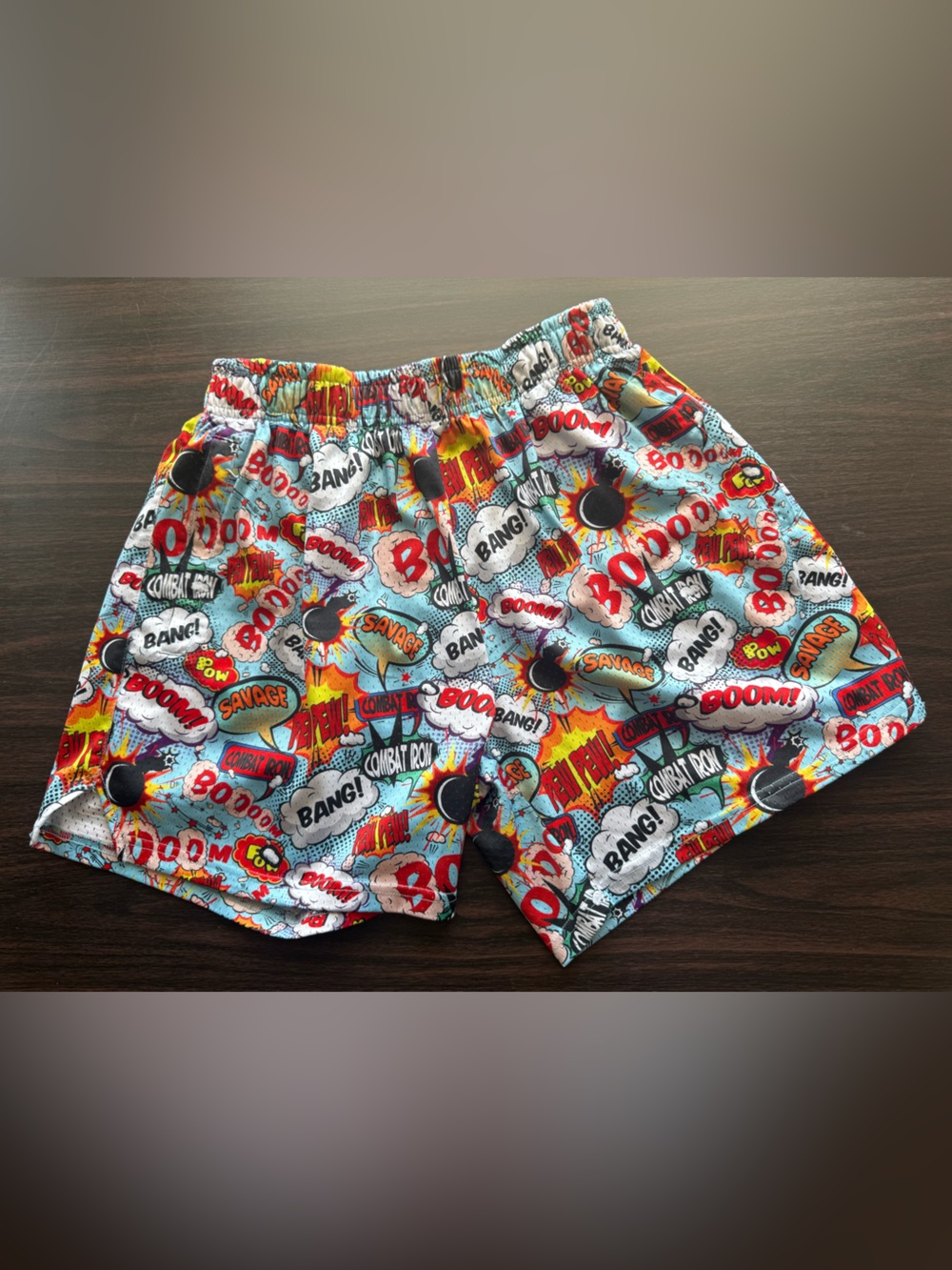 CMBT Men’s L Polyester Mesh Training Shorts Multicolor Comic Pattern Pockets